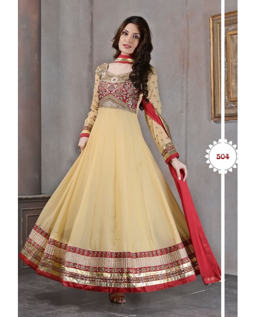 Butta Beige Color Wedding Wear Designer Anarkali Suit